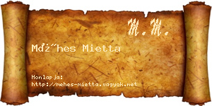 Méhes Mietta névjegykártya
